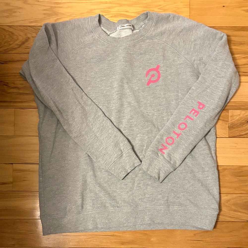 Peloton Gray Crewneck Limitless Sweatshirt with Pink Logo and Sleeve Text